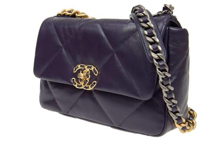 CHANEL 19Bag Sheepskin Shoulder Bag Crossbody Bag Women's Purple Blue
