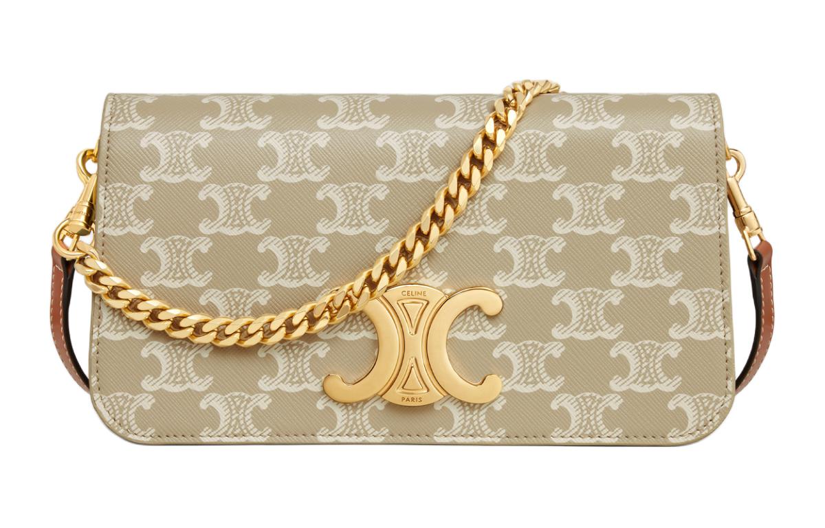 CELINE Canvas With Calfskin Portable Crossbody Bag, Shoulder Bag Women's Gold