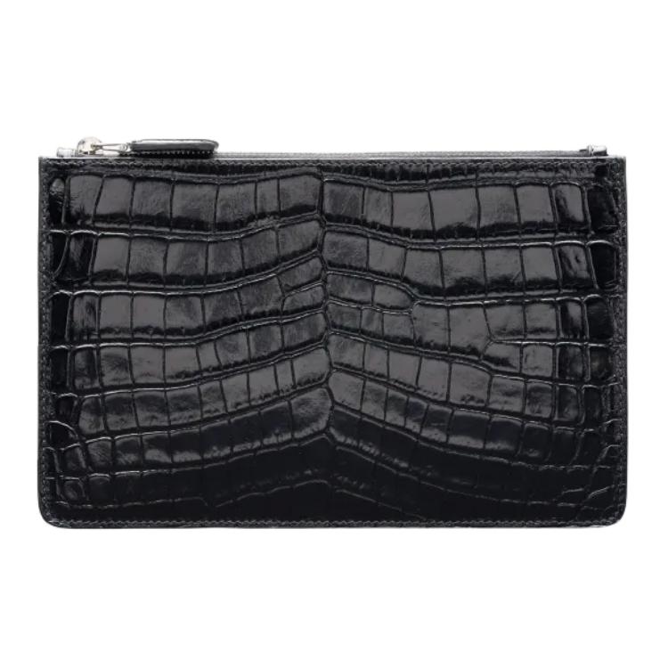 PRADA Crocodile Leather Clutch Unisex Black