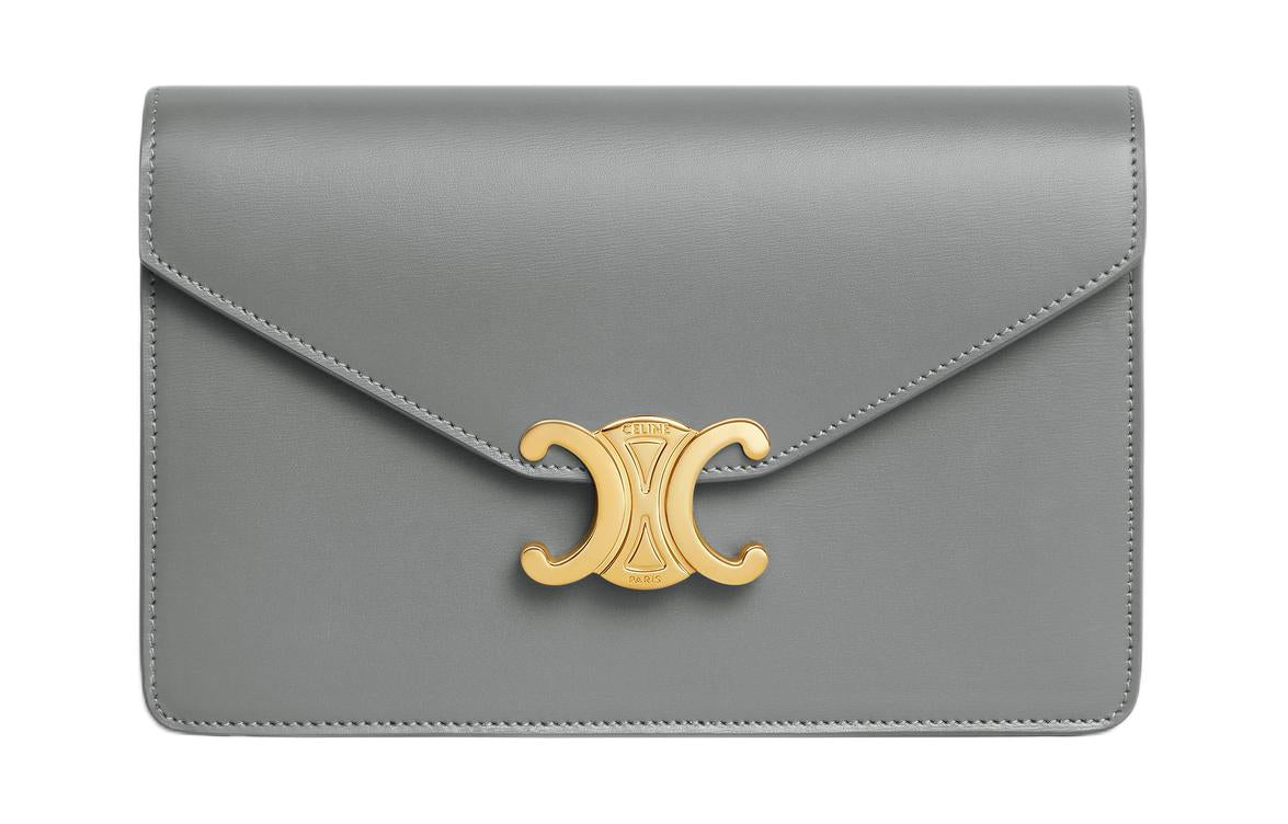 CELINE Bright Calfskin Handheld Shoulder Bag, Crossbody Bag, Wallet Women's Zinc