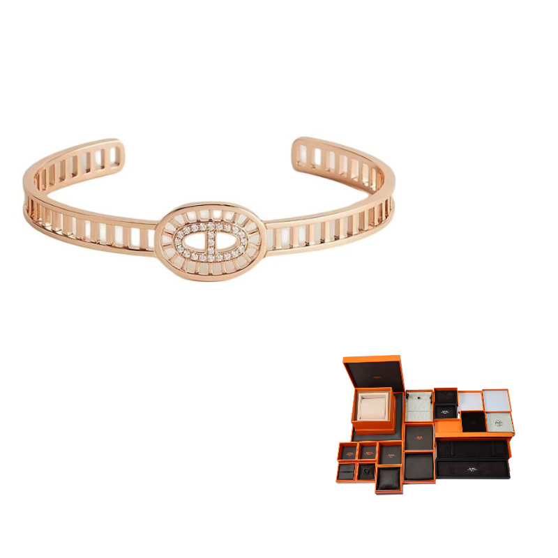 HERMES 750 Rose Gold Diamonds Bracelets Women's Gold