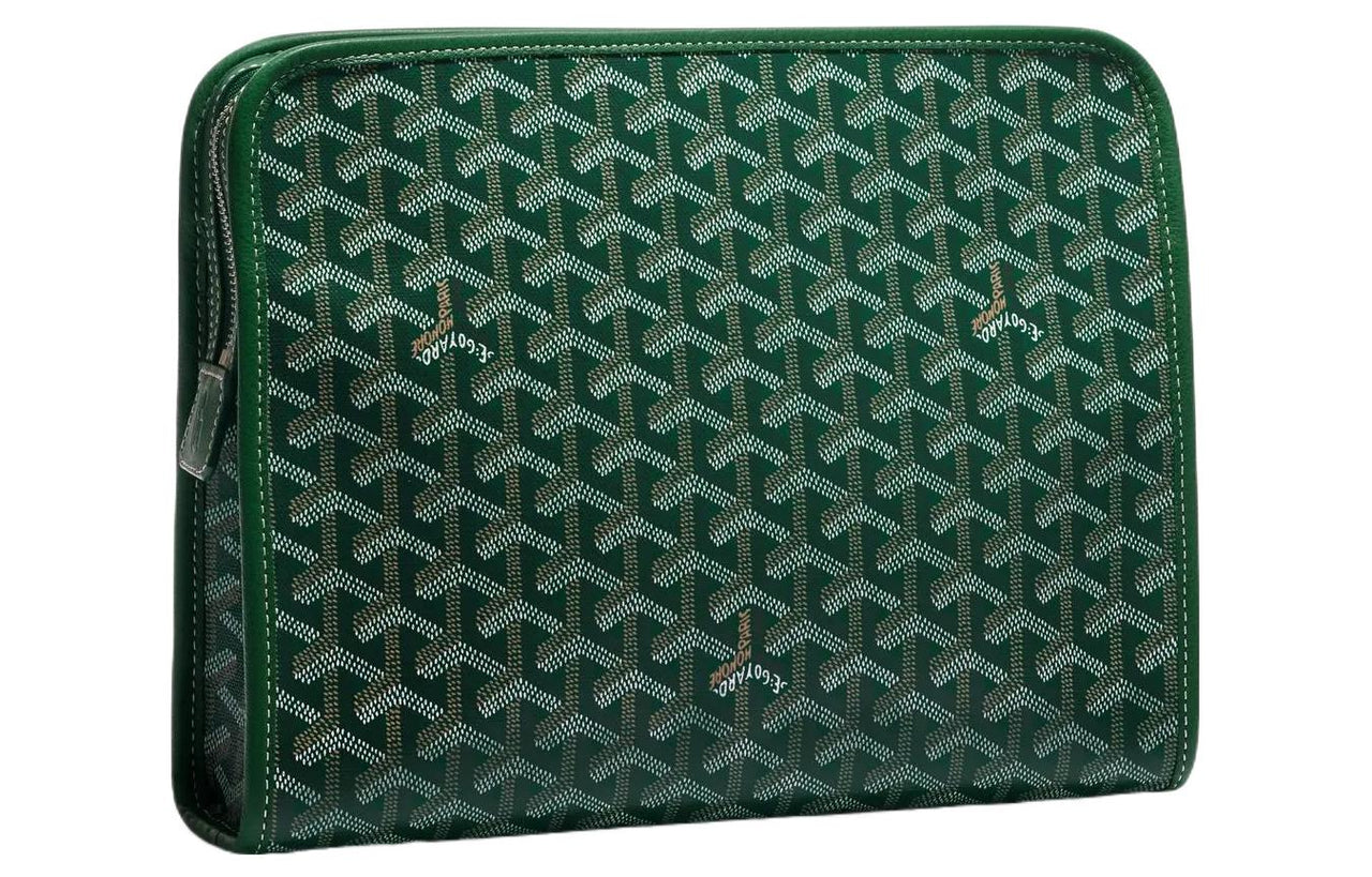 GOYARD JOUVENCE Calfskin Canvas Storage Bags Handheld Toiletry Bags Large Size Unisex Green