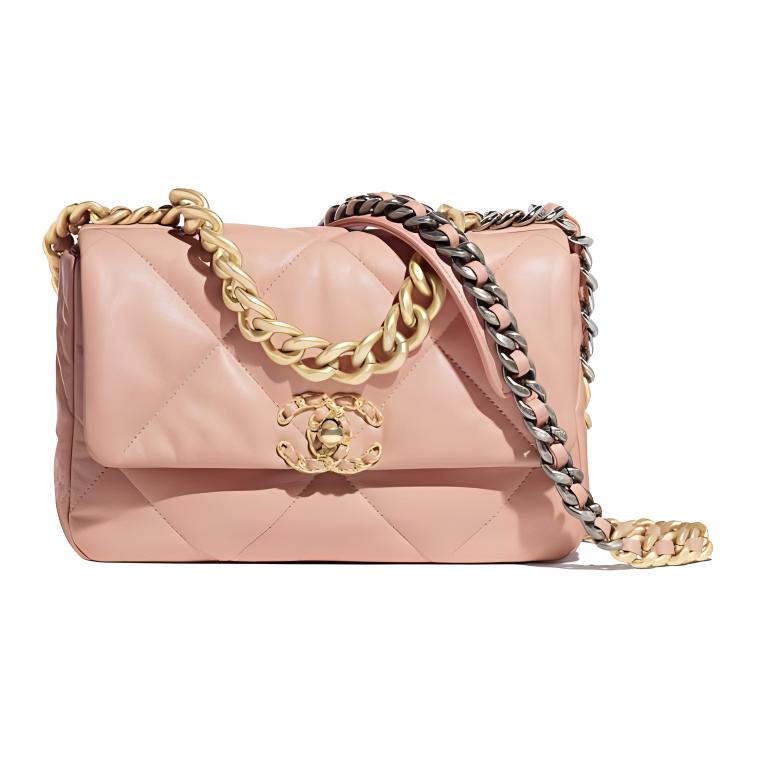 CHANEL 19Bag Goatskin Mouth Cover Bag Crossbody Bag Small Size Women's Light Pink Red