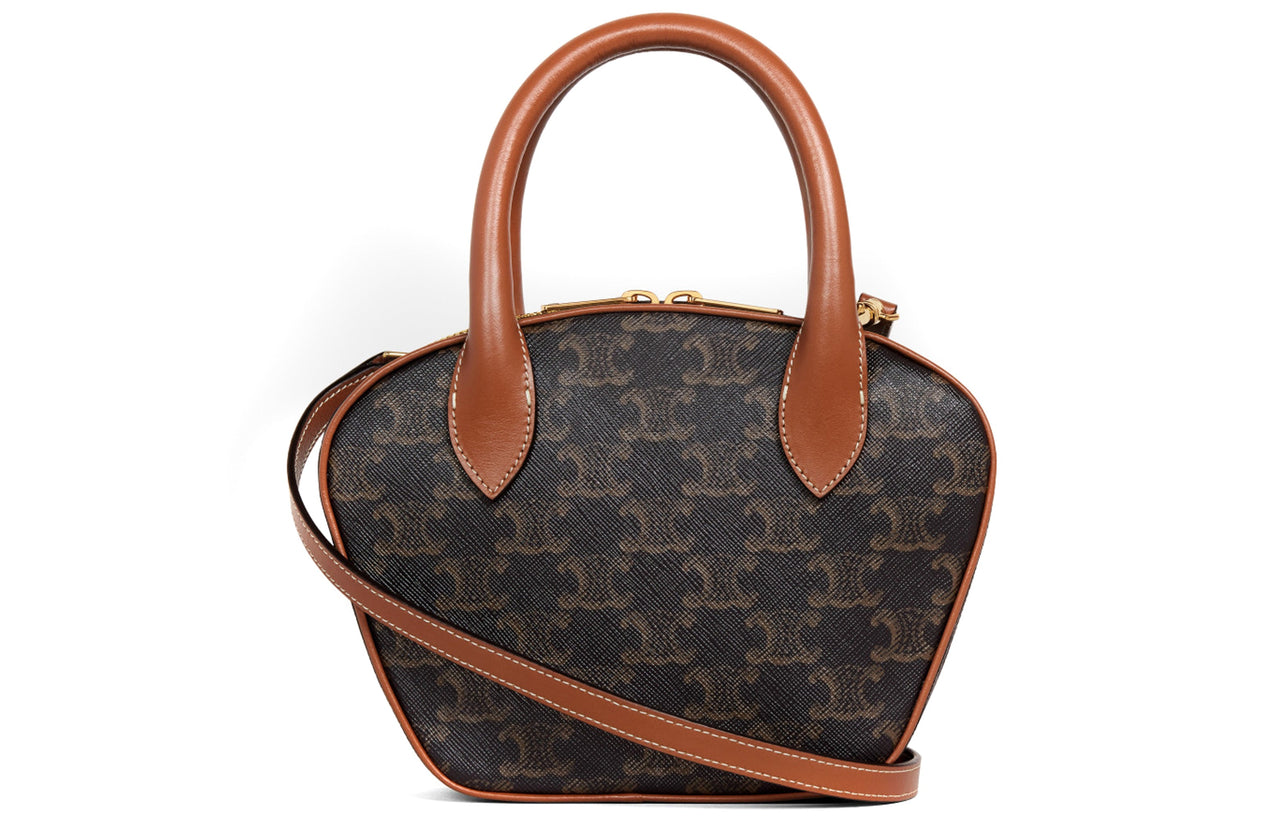 CELINE Cow Leather Bowling Bag Shoulder Bag Crossbody Bag Handbag Mini Women's Tawny