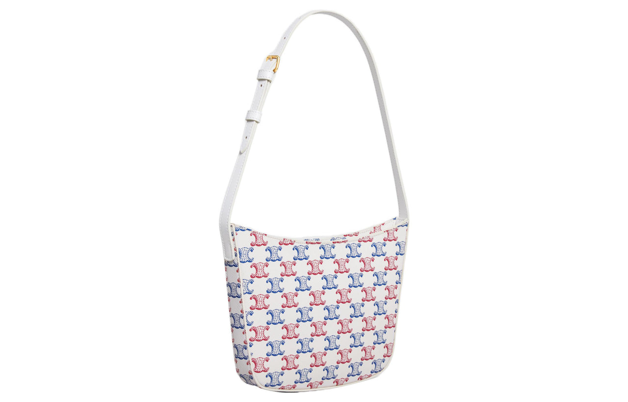 CELINE Croque Canvas With Calfskin Hand Handbag Shoulder Bag Women's Blue/Red/White