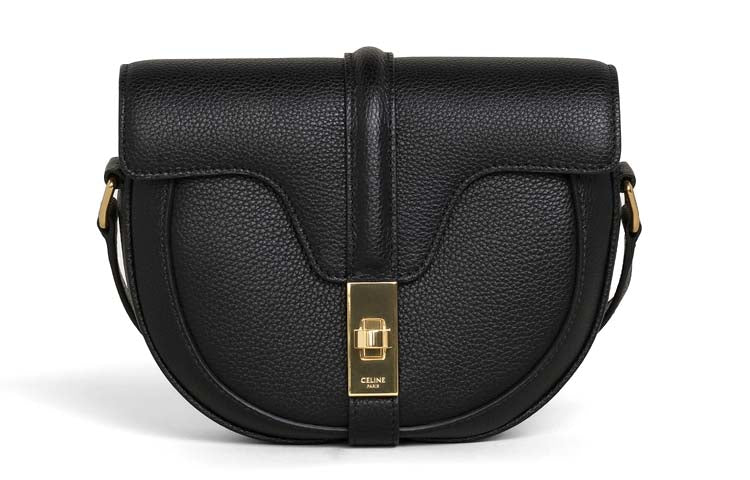 CELINE Besace16 Grain Calfskin Crossbody Bag, Shoulder Bag Small Size Women's Black