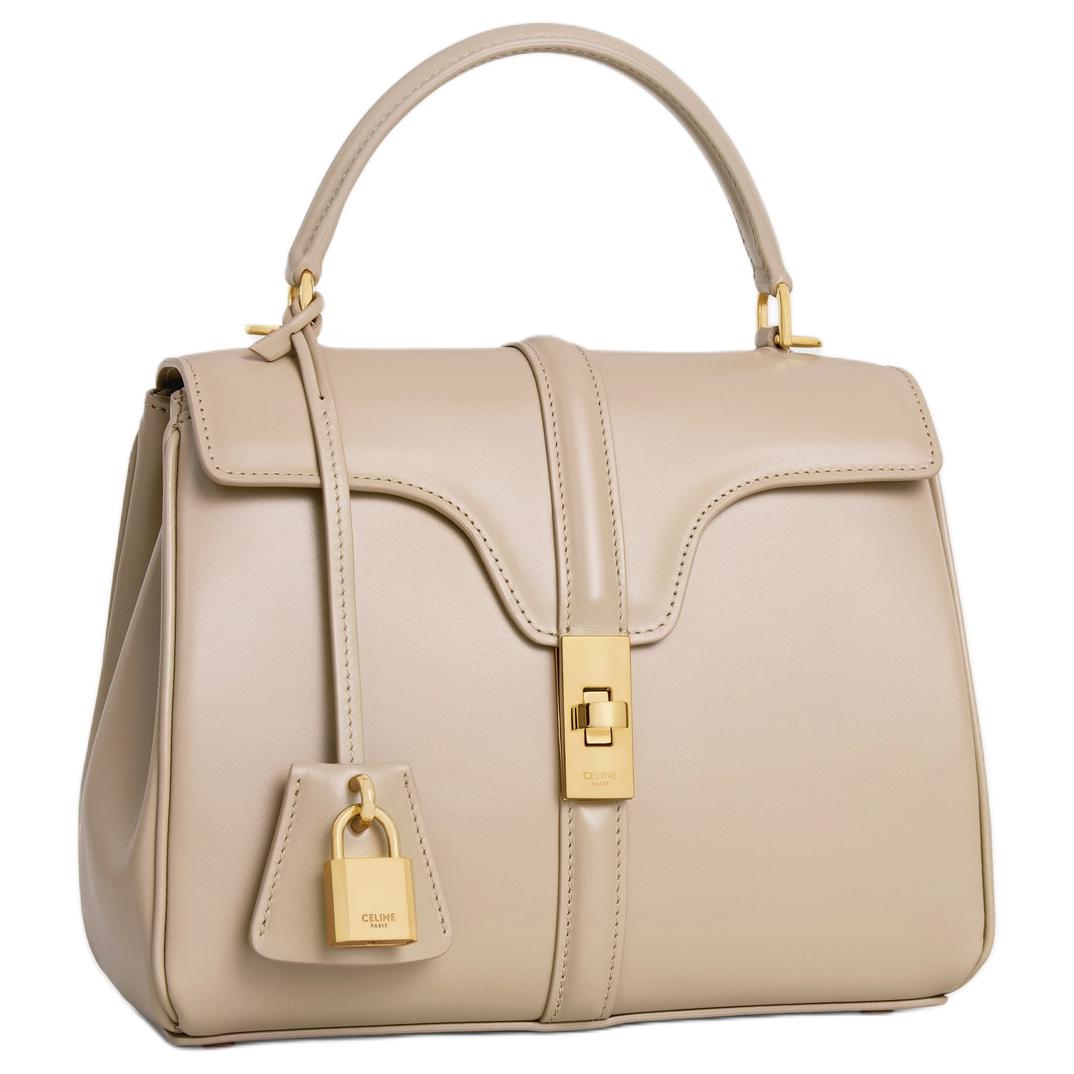 CELINE Calfskin Shoulder Bag, Crossbody Bag, Handbag Small Size Women's Light Beige
