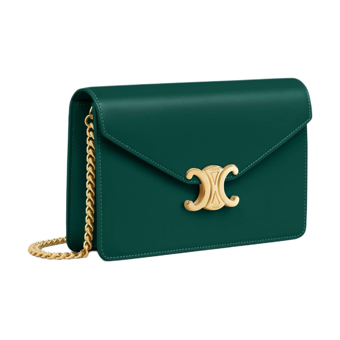 CELINE Calfskin Shoulder Bag, Crossbody Bag, Wallet Women's Sprint Green