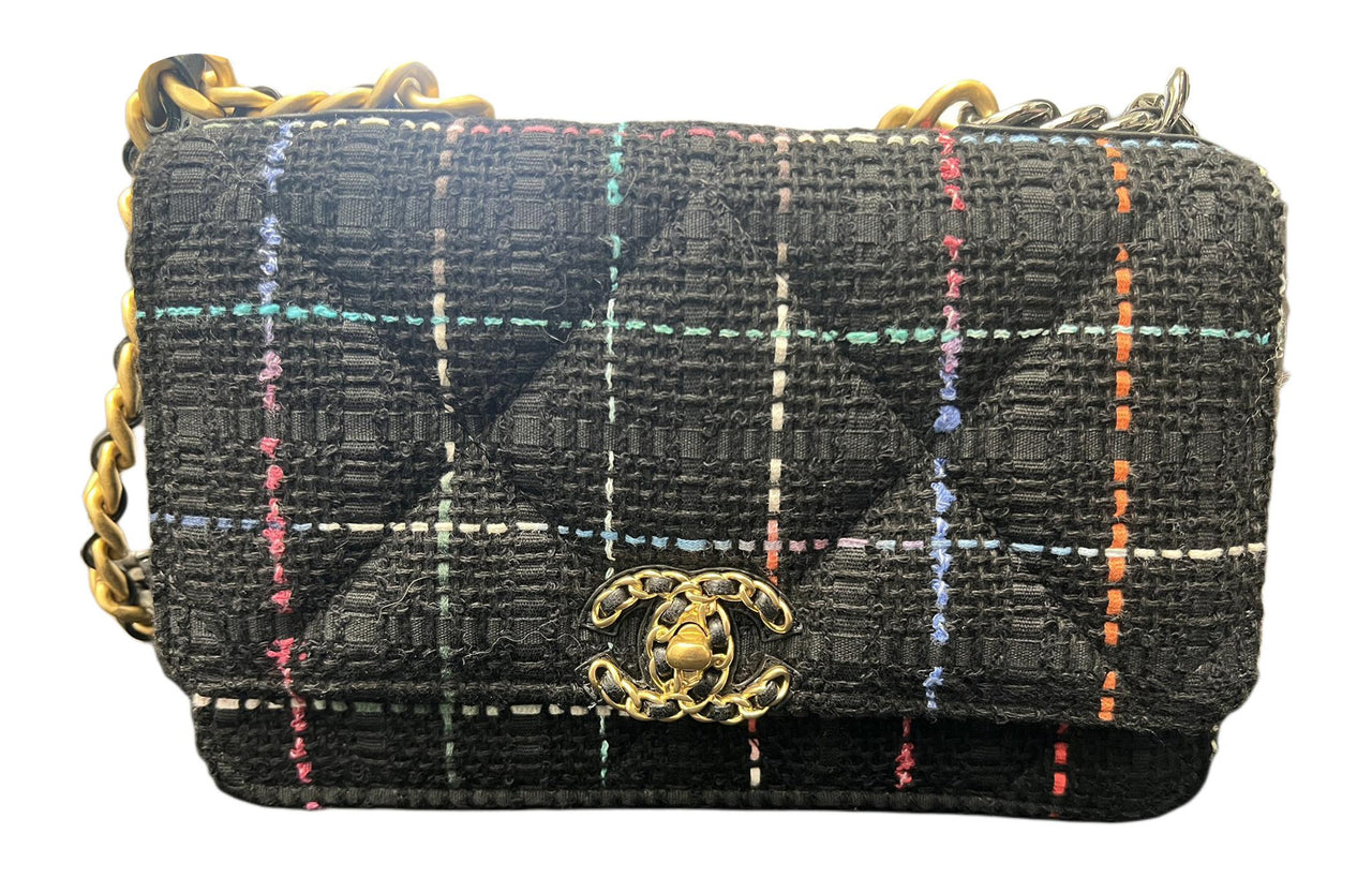 CHANEL 19Bag Cotton Twill Velvet Wallets Shoulder Bag Crossbody Bag Women's Black & Multicolor