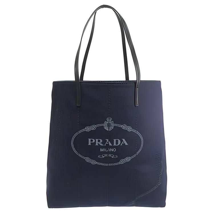 PRADA Denim With Leather One Shoulder Handbags Large Size Women's Blue