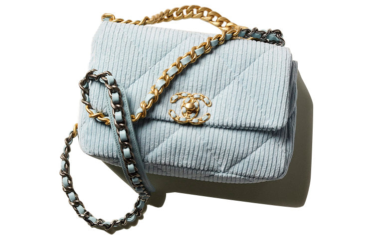 CHANEL 19Bag Corduroy Handbag Shoulder Bag Crossbody Bag Women's Light Blue