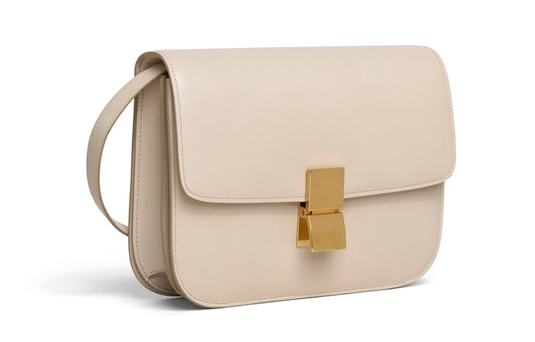 CELINE Classic Bo Polished Cow Leather Block Bag Handbag Crossbody Bag Shoulder Bag Medium Size Women's Linen