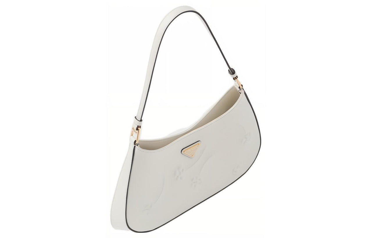 PRADA Cleo Shiny Leather Crescent Bag Handbag Shoulder Bag Women's White
