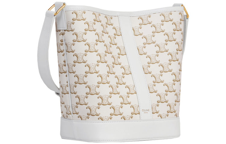 CELINE Canvas With Calfskin Bucket Bag, Shoulder Bag, Crossbody Bag Trumpets Women's White