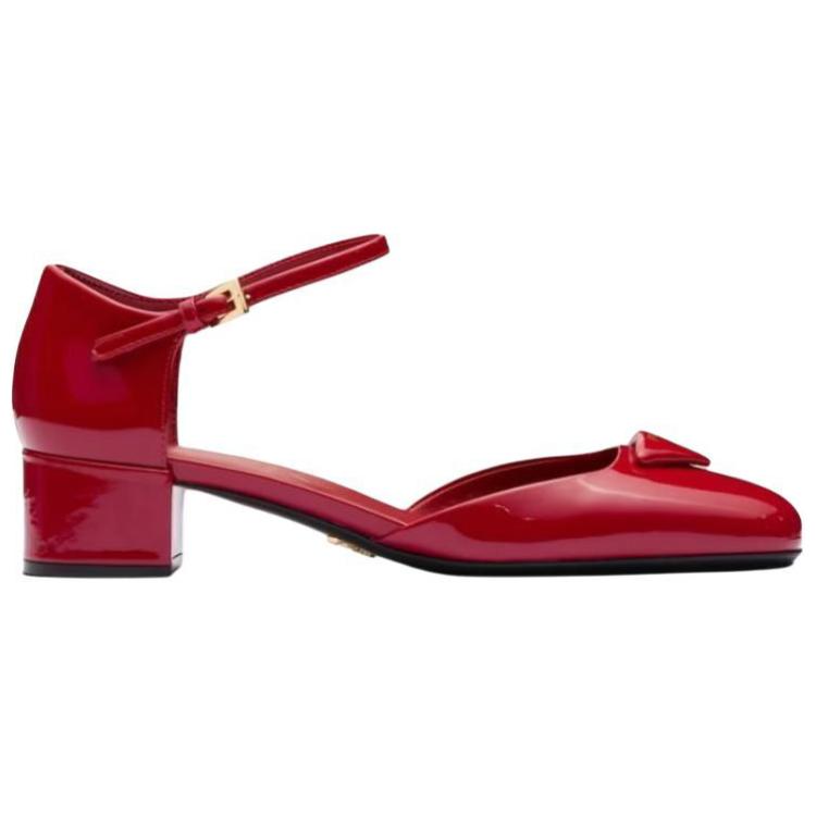PRADA Chunky Heel High Heels 3.5cm Women's Cherry Red