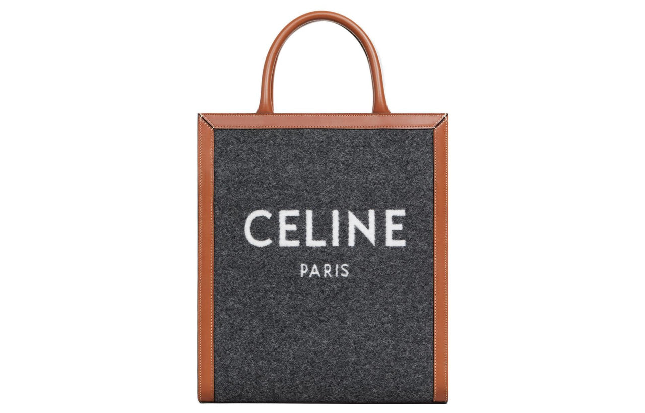 CELINE Cabas Fabric Cow Leather Patchwork Shoulder Bag Crossbody Bag Handbag Small Size Women's Gray/Beige