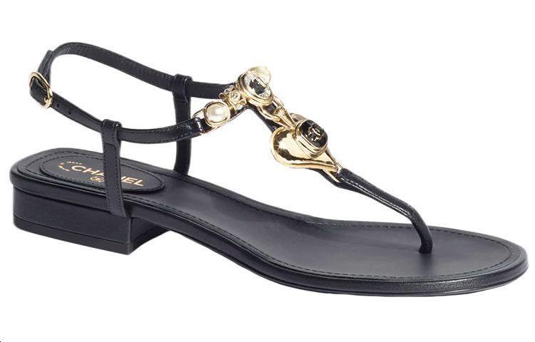 CHANEL One Strap Sandals Women's Black