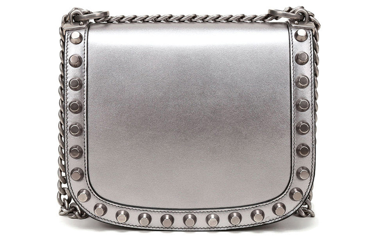 PRADA Cow Leather Shoulder Bag Women's Metallic