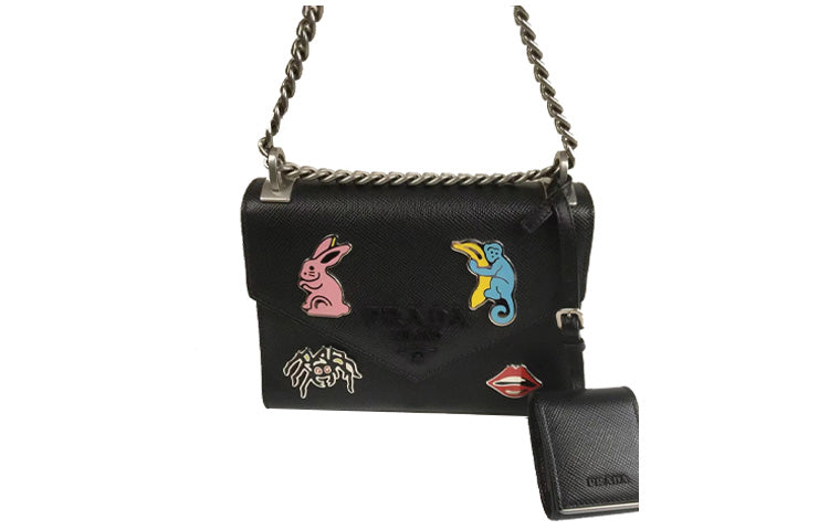 PRADA Cow Leather Combo Bag Portable Crossbody Bag Shoulder Bag Women's Black