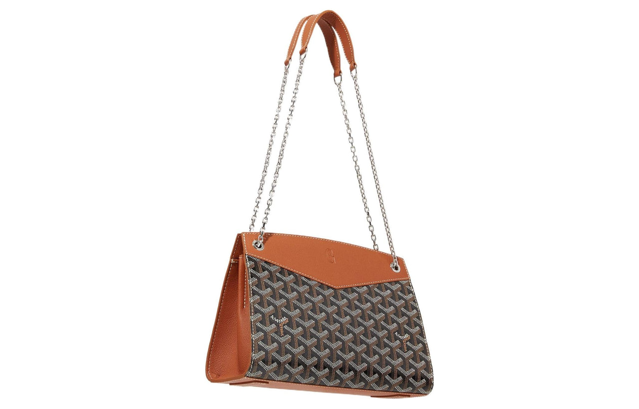 GOYARD Rouette Canvas With Leather Tote Chain Bag Shoulder Bag Small Size Women's Brown