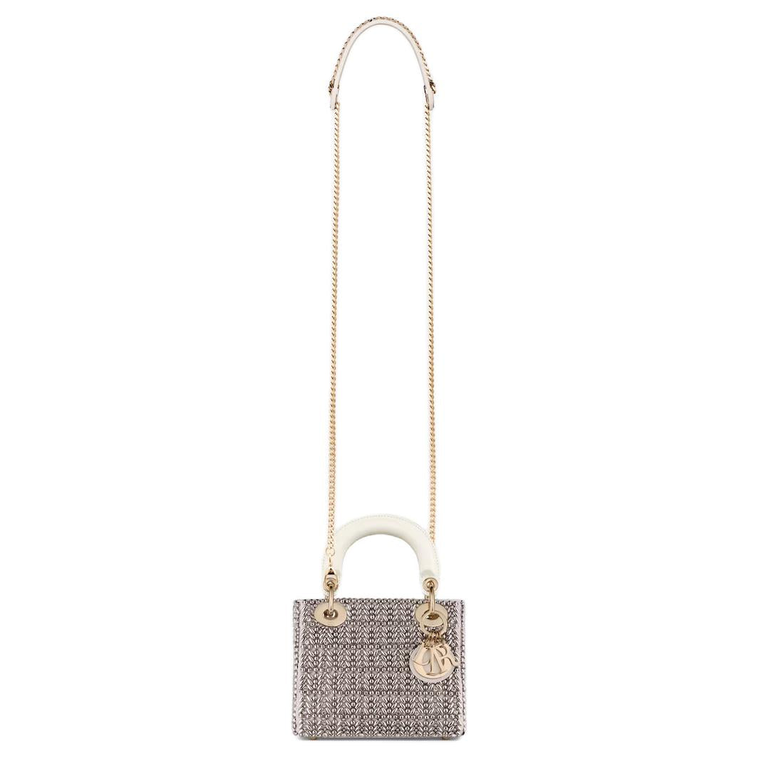 DIOR Lady Dior Latte Cotton Lady Dior Bag, Shoulder Bag, Crossbody Bag, Handbag Mini Women's Metallic