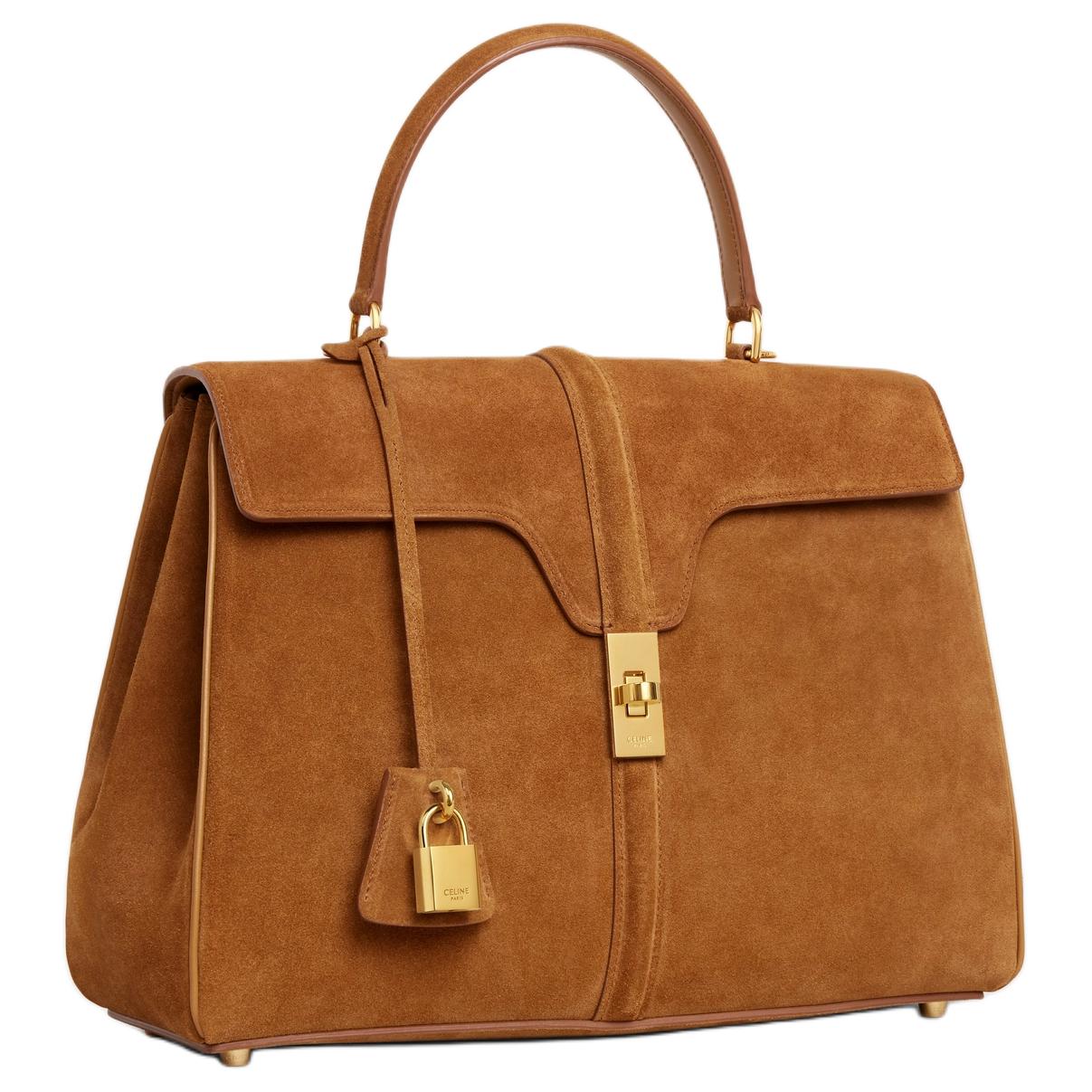 CELINE 16 Suede With Calfskin Shoulder Bag Crossbody Bag Handbag Women's Walnut