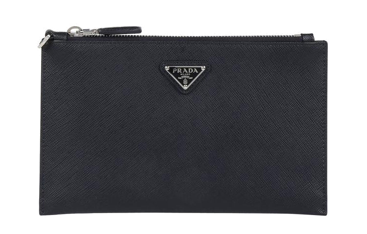 PRADA Cow Leather Clutch Small Size Men's Black