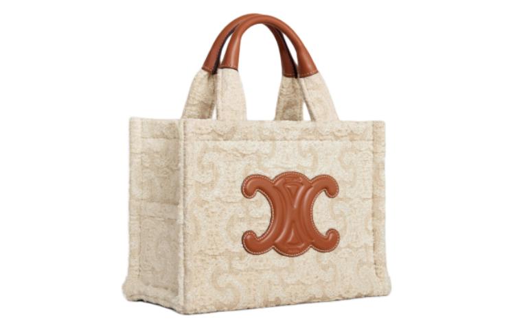 CELINE Cabas Thais Cow Leather Tote Bag Shopping Bag Handbag Small Size Women's Natural Color & Brown Umber