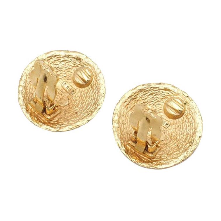 CHANEL 1980 1990 Plated Cc Clip On Costume Earrings