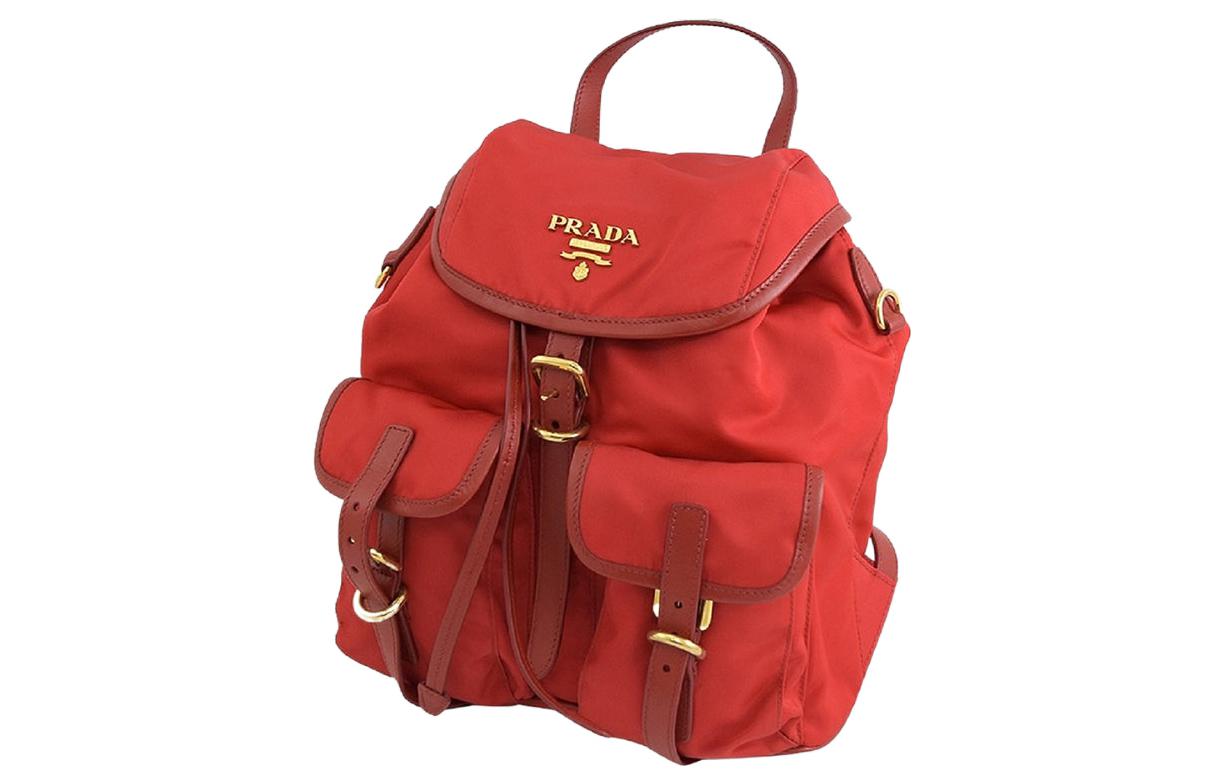 PRADA Cow Leather Parachute Backpack Women's Red