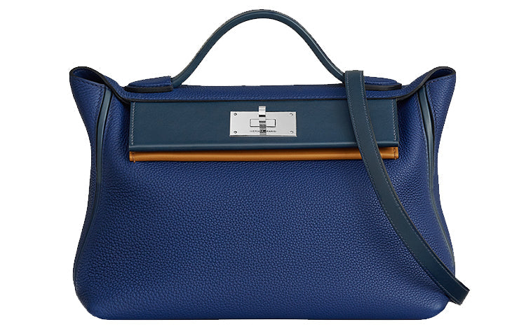 HERMES 24/24 Maurice Bullock Leather Swift Calfskin Handbag Shoulder Bag Crossbody Bag Women's Blue