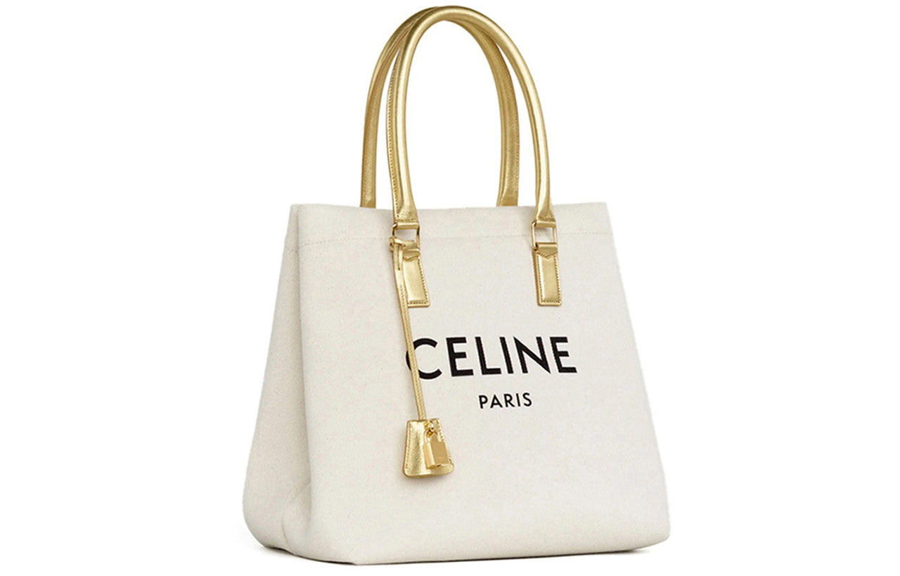 CELINE Cow Leather Tote Bag Shopping Bag Shoulder Bag Handbag Large Size Women's Ecru