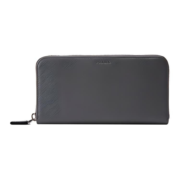 PRADA Cow Leather Clutch Men's Silver Gray