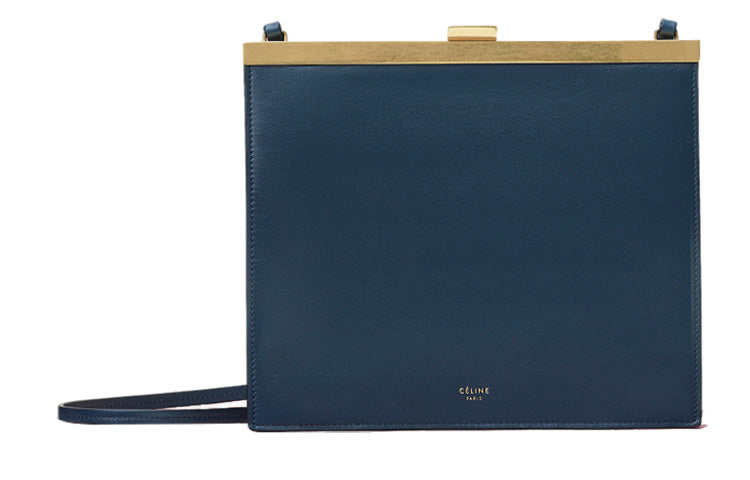 CELINE Clasp Natural Calfskin Shoulder Bag Crossbody Bag Mini Women's Dark Blue