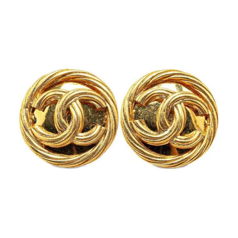 CHANEL 1993 Plated Cc Clip On Earrings Costume Earrings