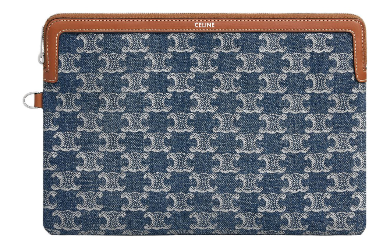 CELINE Fabric With Calfskin Clutch Small Size Women's Dark Blue