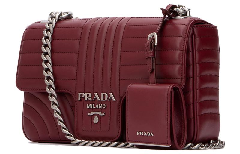 PRADA Cow Leather Shoulder Bag Crossbody Bag Women's Red