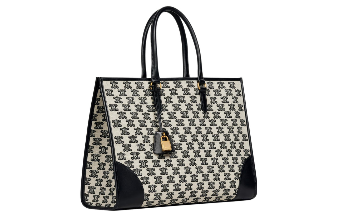 CELINE Cabas Fabric Tote Bag Shopping Bag Handbag Women's Black