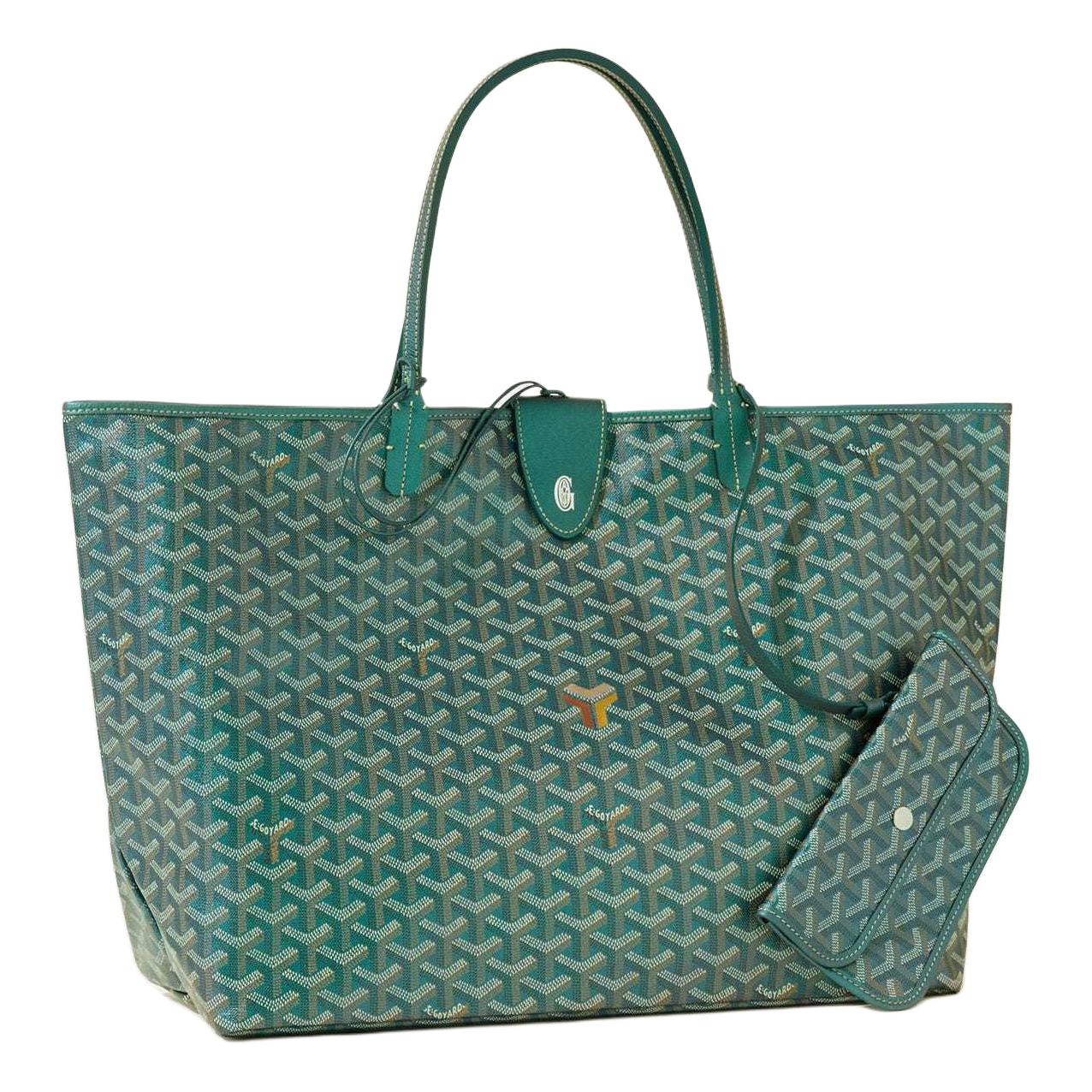 GOYARD Saint Louis Canvas With Calfskin Handbag Unisex Pearl Green