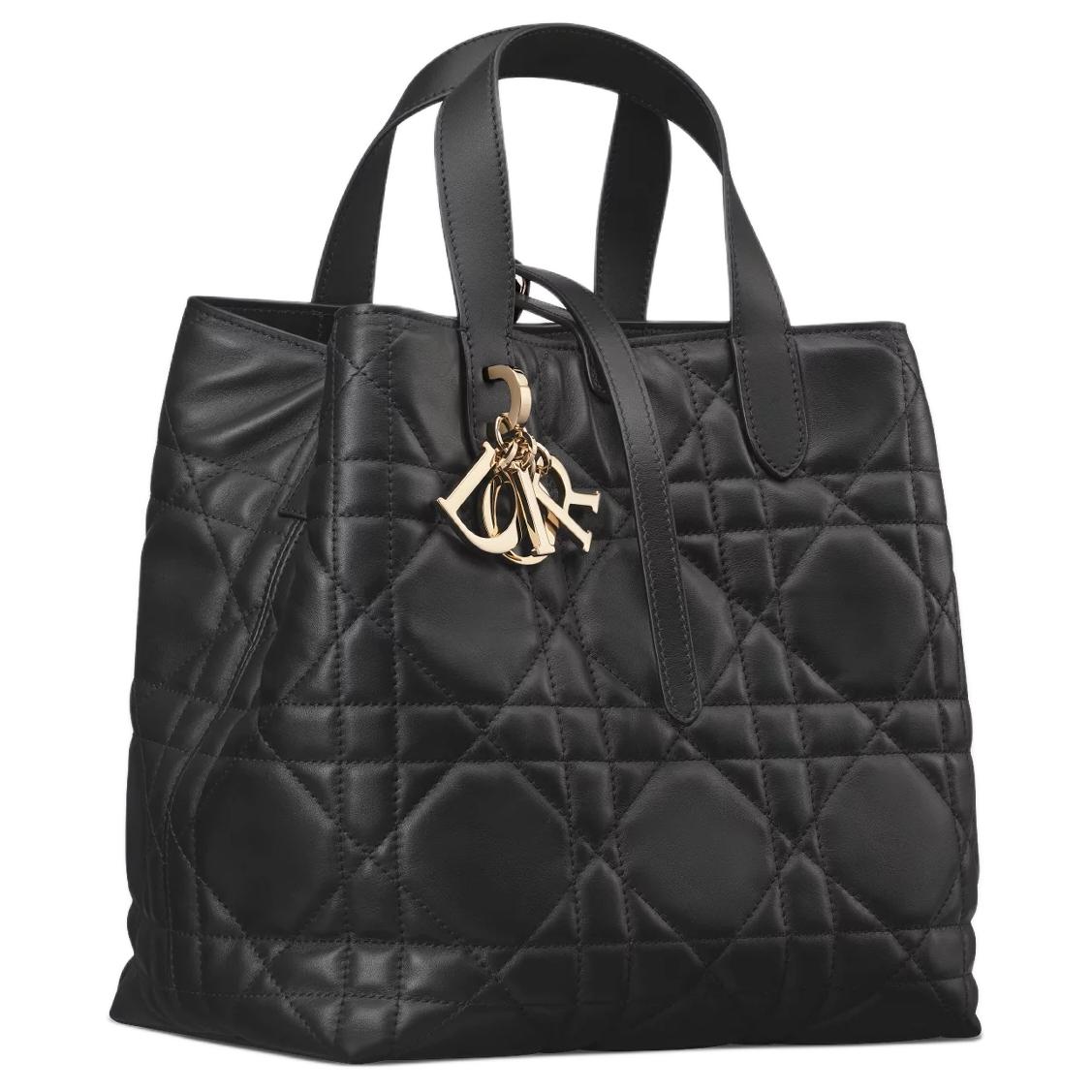DIOR Toujours Cow Leather Basket Bag, Shoulder Bag, Crossbody Bag, Handbag Medium Size Women's Black