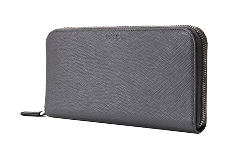 PRADA Cow Leather Clutch Men's Silver Gray