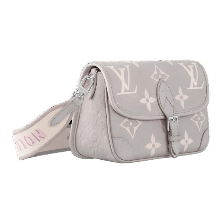 LOUIS VUITTON Diane Embossed Grain Cow Leather Shoulder Bag Women's Gray