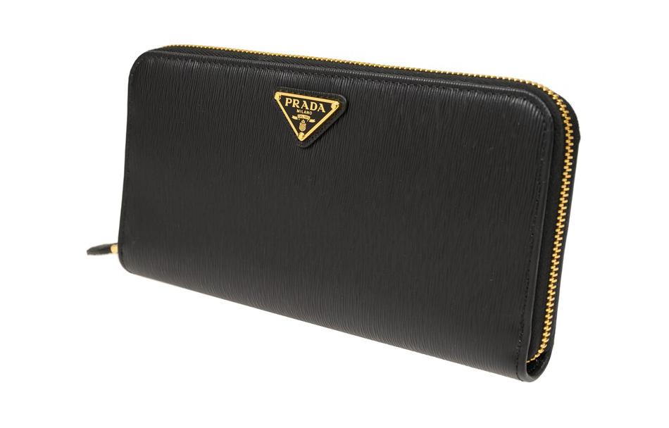 PRADA Cow Leather Wallet Tubas Women's Black