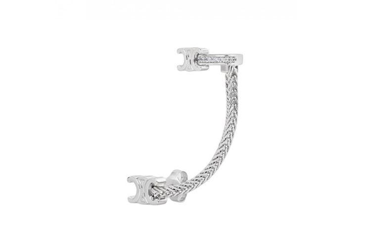 CELINE Brass Crystal Clip-On Earrings Women's Silver