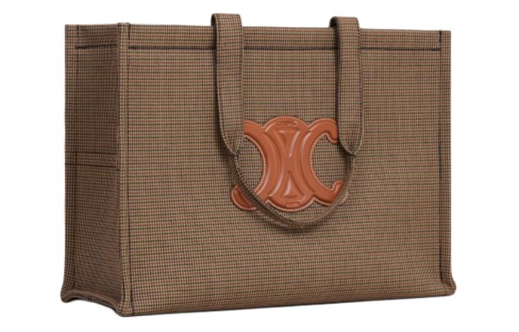 CELINE Cabas Thais Fabric Tote Bag, Shopping Bag, Handbag Tubas Women's Brown & Dark Brown
