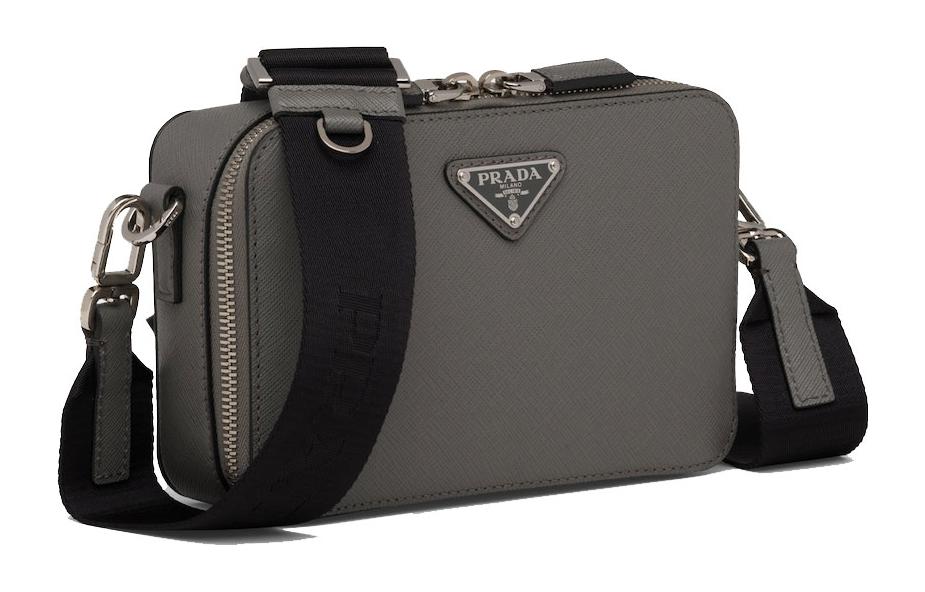 PRADA Brique Leather Shoulder Bag Crossbody Bag Men's Gray