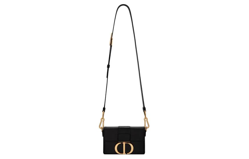DIOR 30 Montaigne Calfskin Box Bag Crossbody Bag Shoulder Bag Medium Size Women's Black