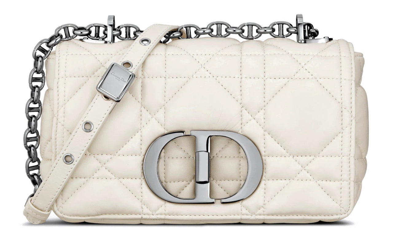 DIOR Caro Leather Shoulder Bag, Crossbody Bag Trumpets Women's Milk White