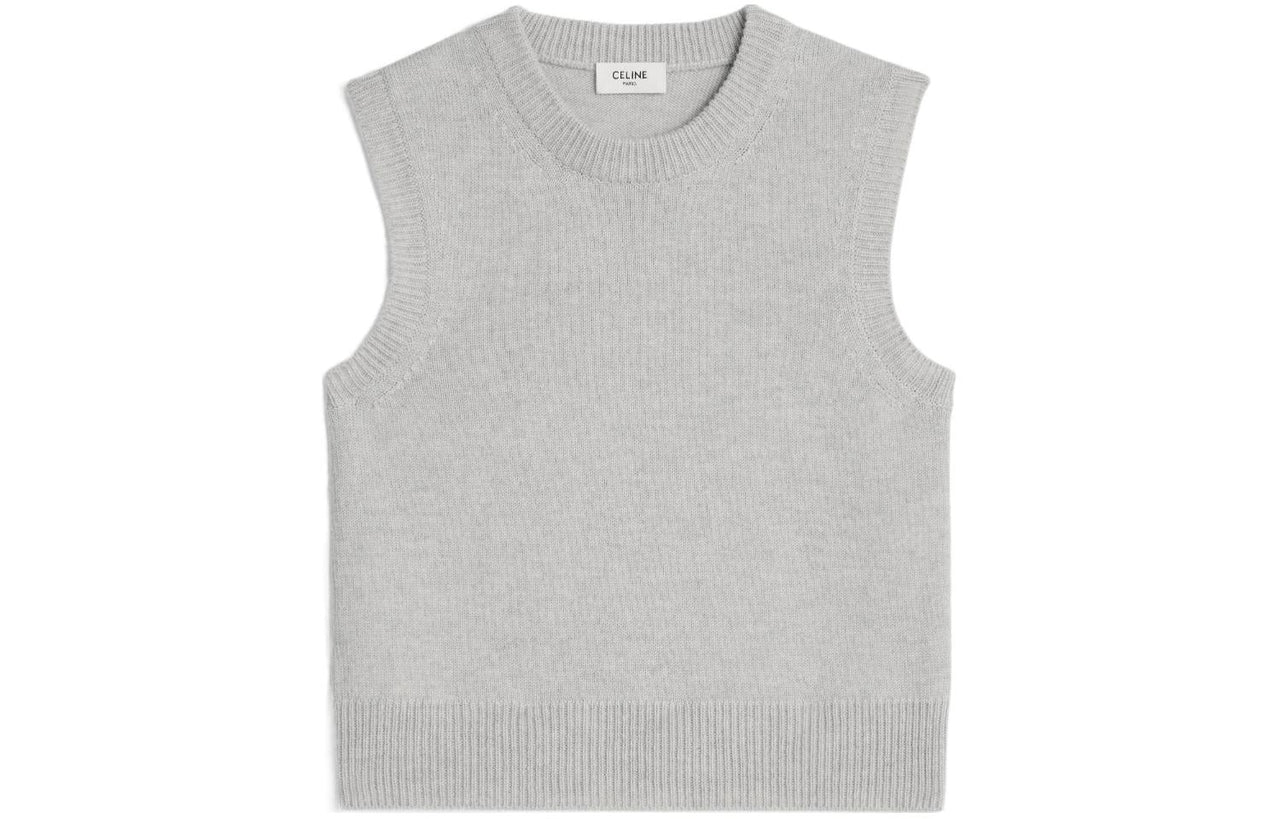 CELINE Cashmere Round Neck Vest Tank Tops Women's Gray