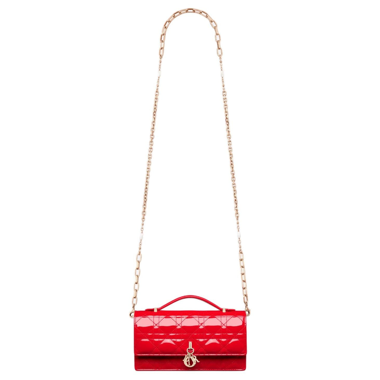 DIOR Patent Leather Patchwork Cow Leather Shoulder Bag Crossbody Bag Handbag Mini Women's Bright Red
